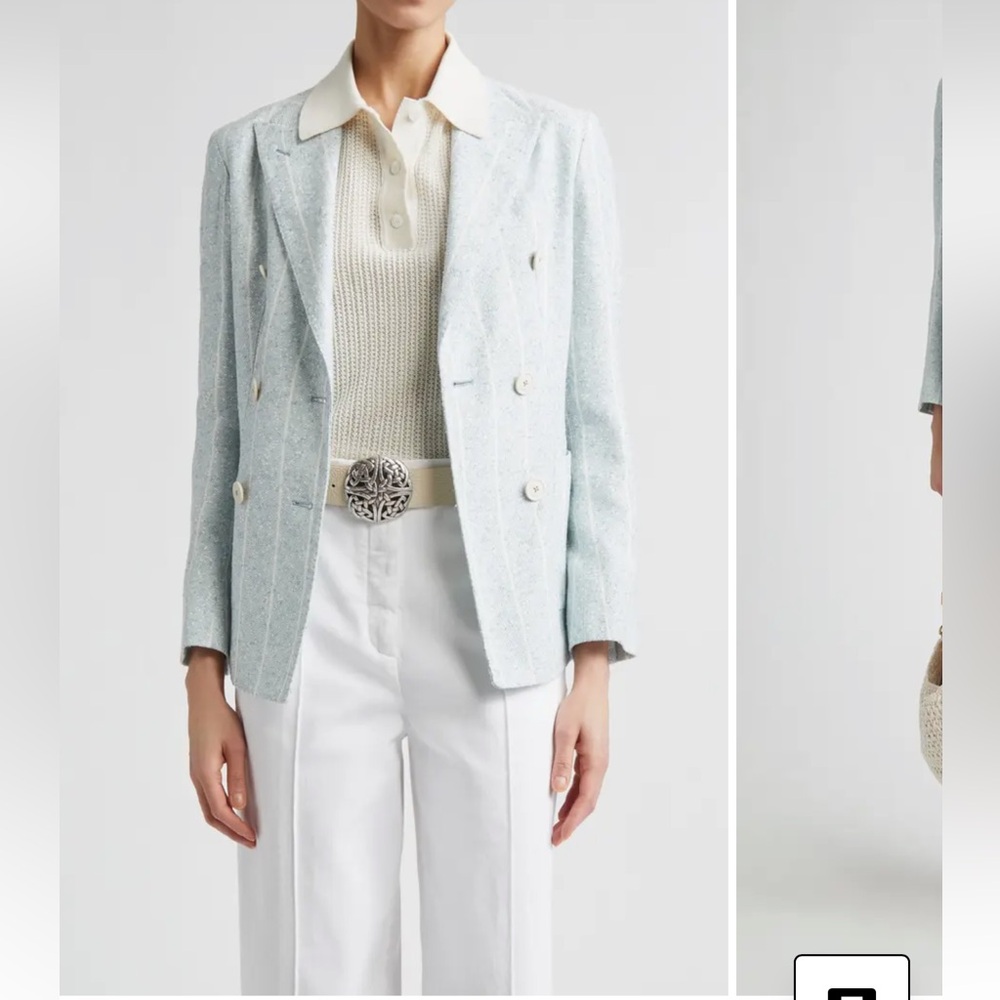Eleventy Stripe Slubby Linen Blend Jacket